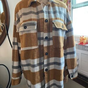 Plaid shacket  - Brown and White & Gray
